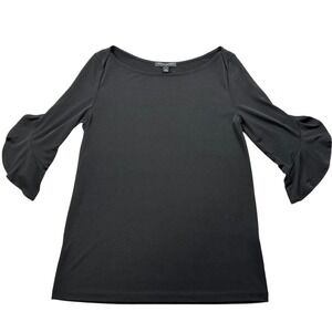 BANANA REPUBLIC Black Boatneck Tunic Top 3/4 Length Tulip Sleeves Women's Small